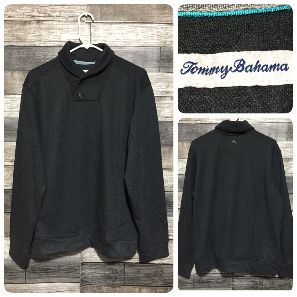 Tommy Bahama Shawl Collar Sweatshirt Men’s M Gray Polyester Wool Soft